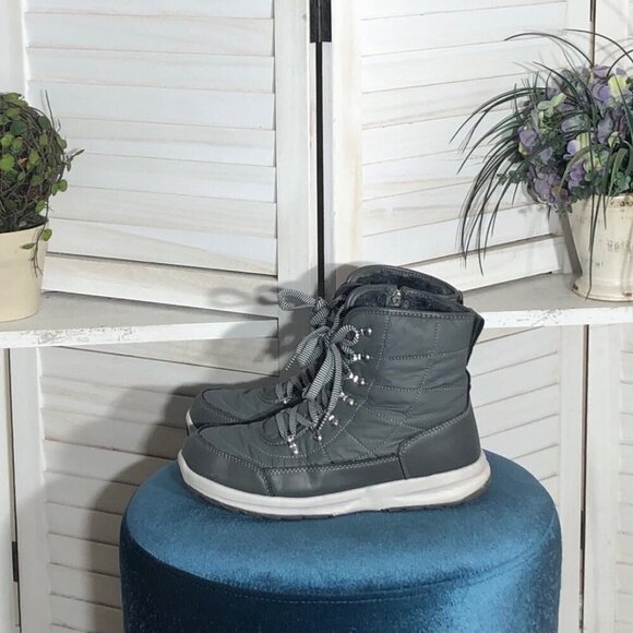 Weatherproof Snow Boots Gray Faux Fur Lining Lace Up W 9 - Picture 9 of 11